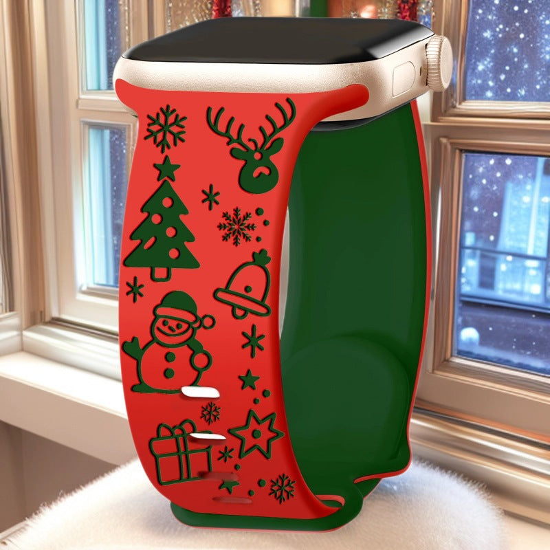 3D Laser Engraved Santa Claus Apple Watch Band for Christmas
