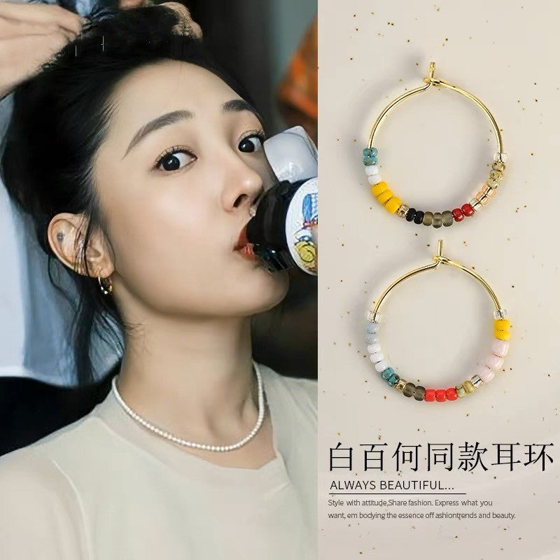 Candongas medianas en plata S925: estilo retro y con piedritas de colores