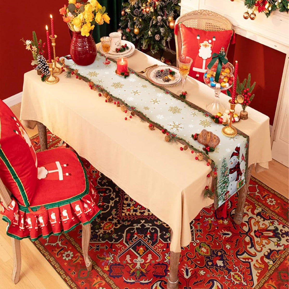 Camino de Mesa Navideño de Lino | Estampado en Varios Diseños y Tamaños