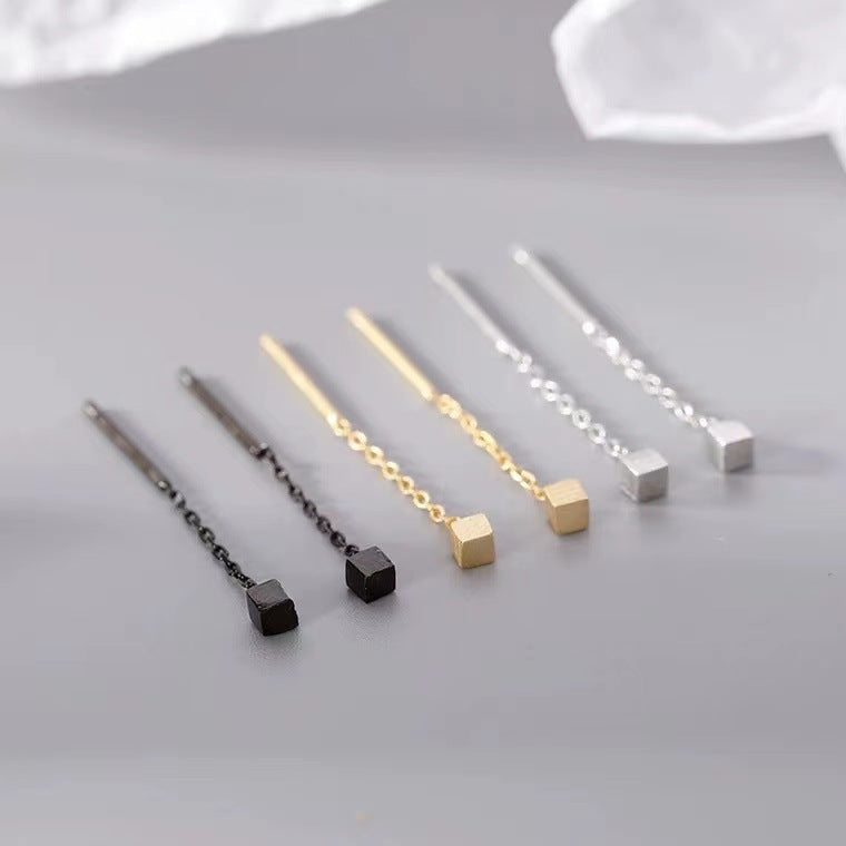 Pendientes de plata S999: Diseño de lujo, estilo ins, con borlas y forma cuadrada, ideales para perforaciones en las orejas