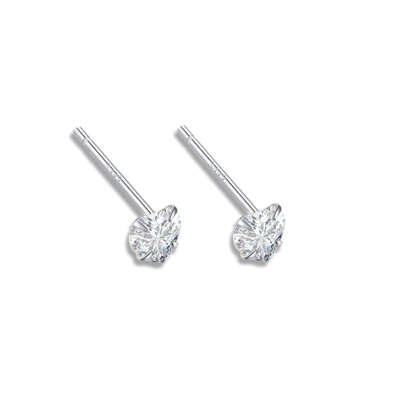Pendientes de Corazón en Zirconia – Plata Pura 999, Estilo Botón