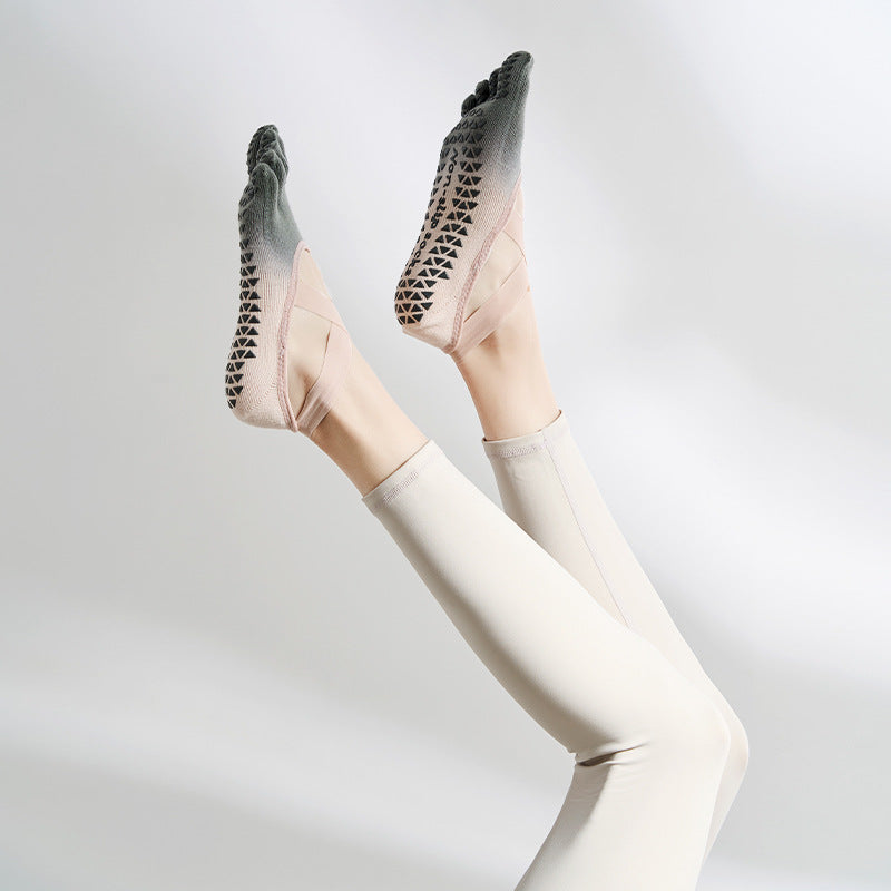 Calcetines de Yoga Antideslizantes Talla 35-40 con Dedos y Tiras Tipo Bailarina