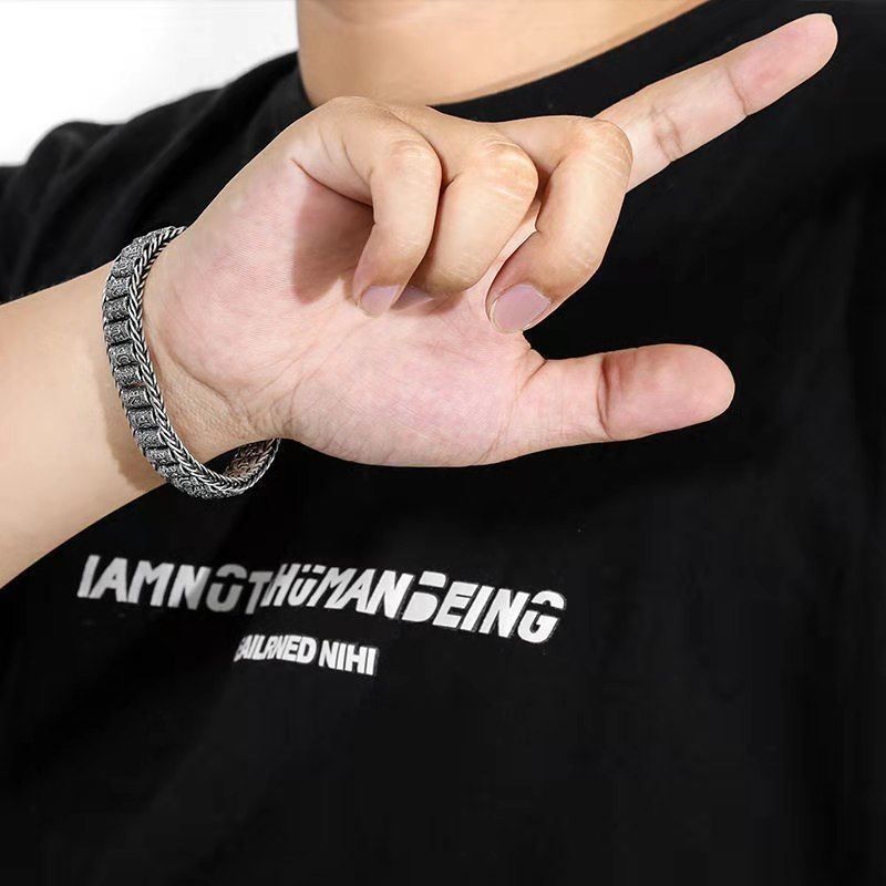 Pulsera de mano con tambor de oración: Diseño vintage de seis caracteres, joyería unisex, venta directa de fábrica