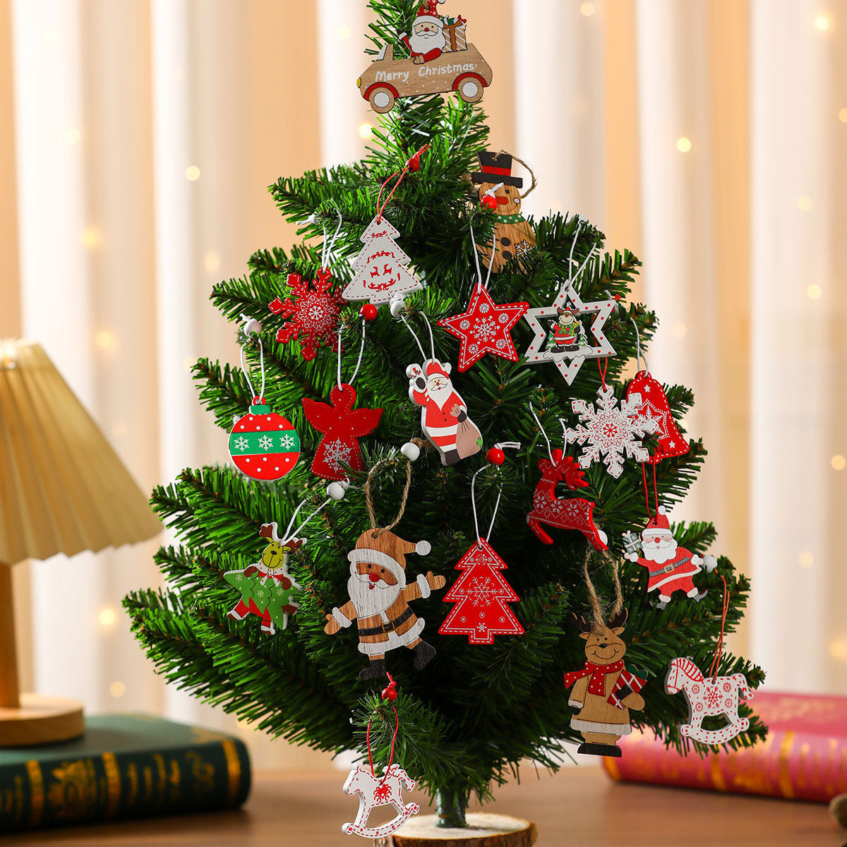 Colgantes de Madera para Árbol de Navidad : Caja con 12 Piezas en Diferentes Diseños