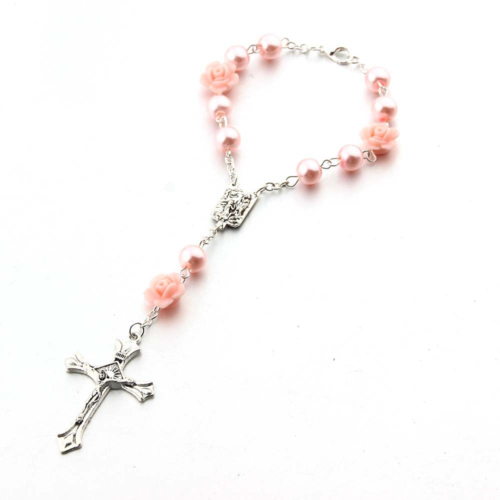 Pulsera Religiosa Virgen del Carmen con Dije de Cruz – Recuerdo de Bautizo o Primera Comunión