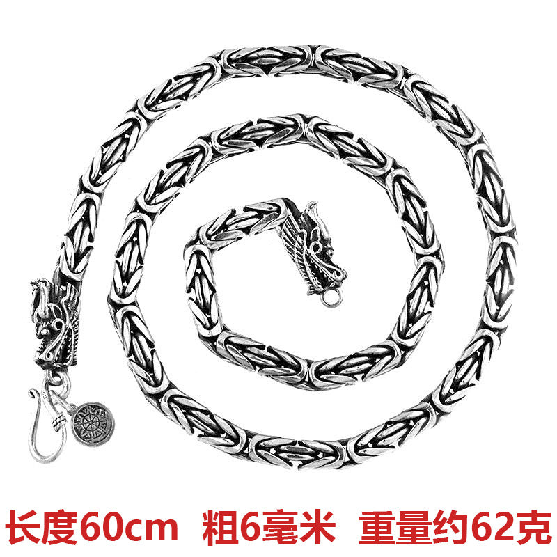 Collar de plata envejecida estilo retro: cadena de dragón de imitación de plata tailandesa para hombres, diseño urbano y audaz