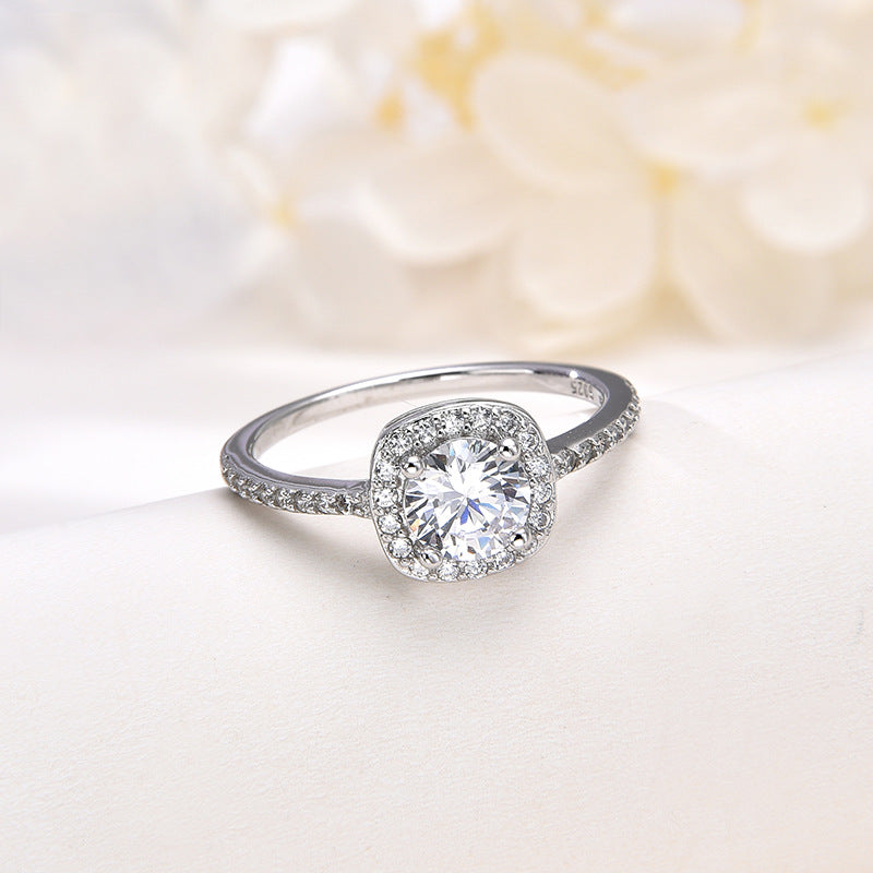 Anillo de Compromiso Solitario de Plata 925 con Circonita Cúbica y Cristales