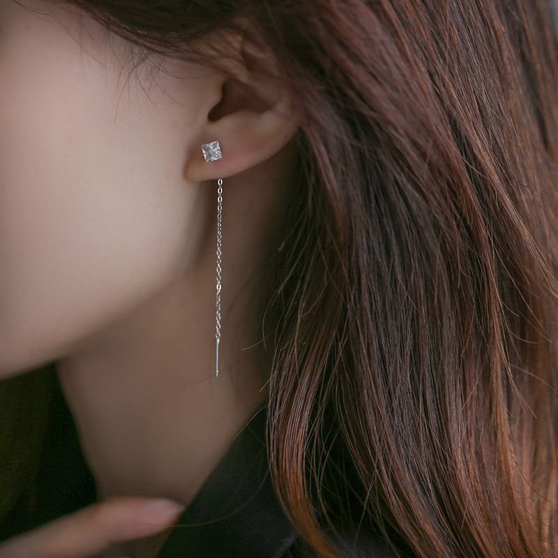 Pendientes Enhebrador de Plata 999 con Zirconia – Diseño Juvenil, Cadena Colgante