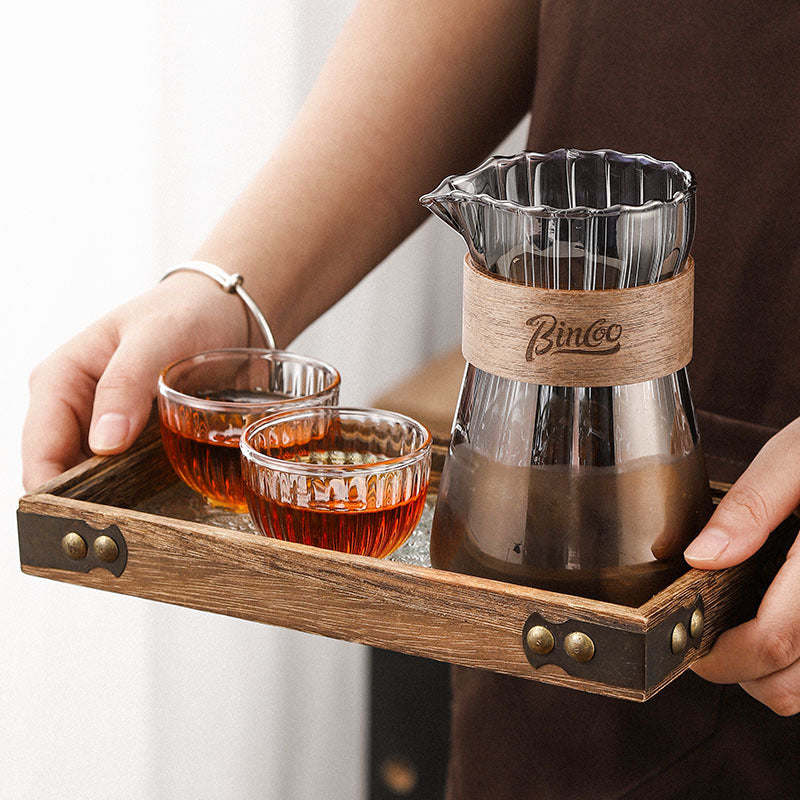 Bincoo: Juego de cafetera de goteo con jarra de café a rayas, tetera de nube, tazas de café al estilo japonés y jarra de infusión fría