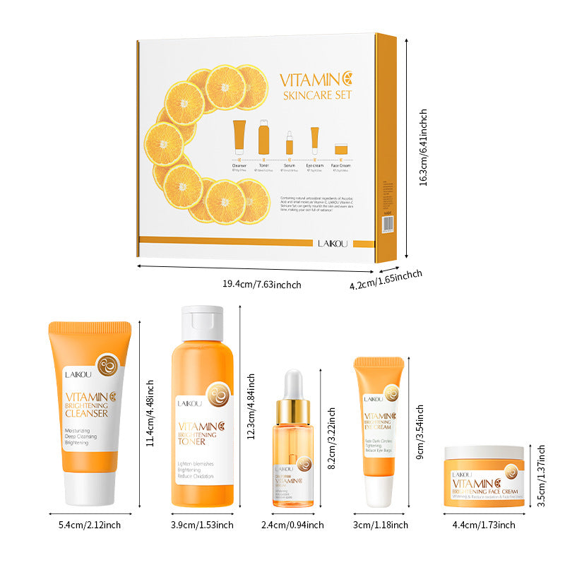 LaiKou Conjunto de Cuidado Facial LAIKOU Vitamina C: 5 Piezas de Gel Limpiador, Tónico, Suero, Crema para Ojos y Crema Hidratante