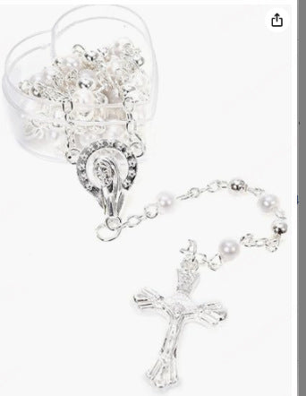 Rosario de la Virgen del Carmen con Perlas Acrílicas y Cruz Religiosa