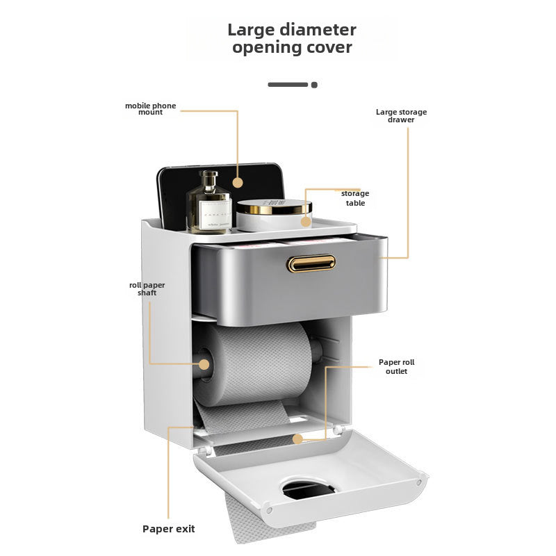 Organizador para baño sin perforaciones con soporte para toallas y papel higiénico instalado en pared