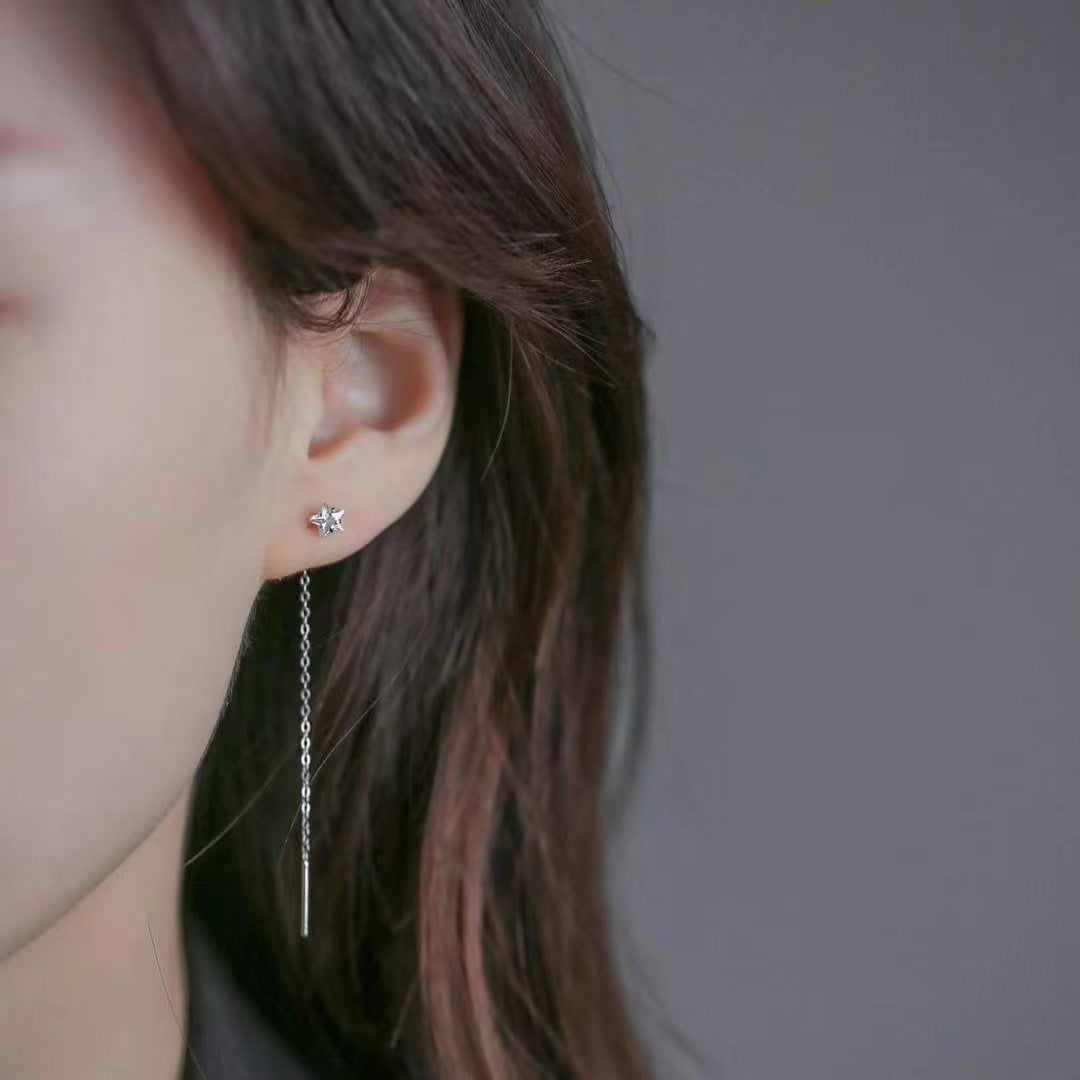 Pendientes Enhebrador de Plata 999 con Zirconia – Diseño Juvenil, Cadena Colgante