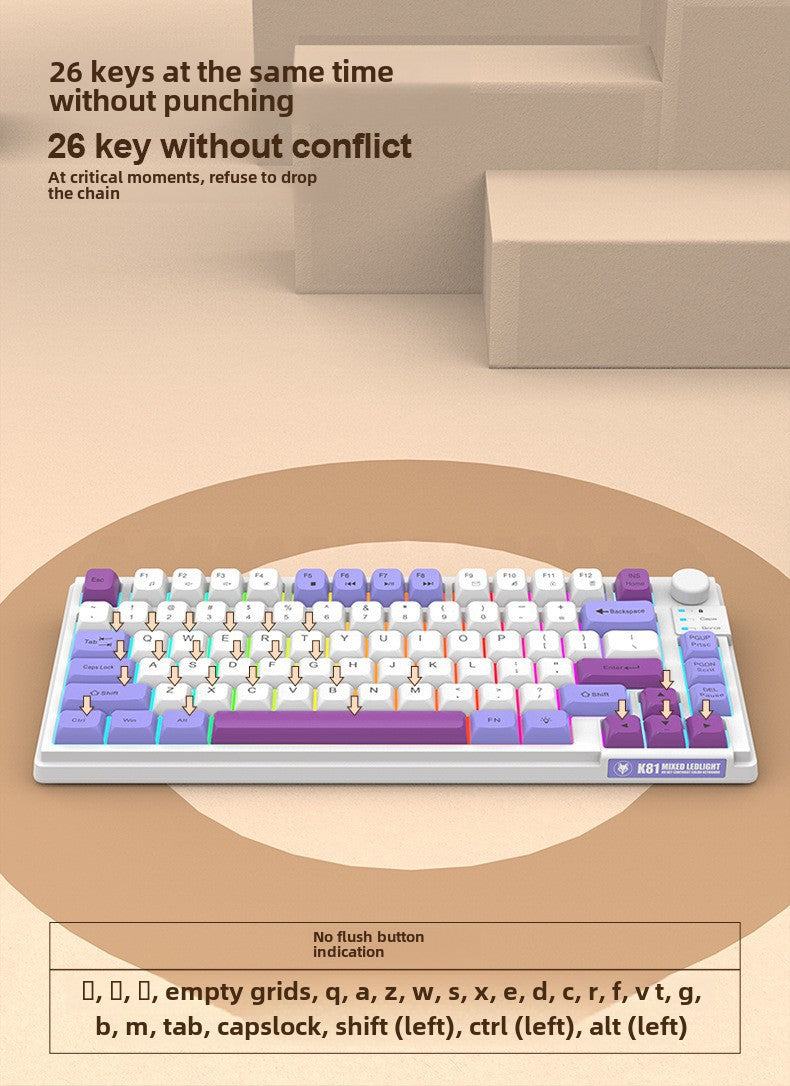 Teclado Gaming K81 con Iluminación: MDA Caps en Tres Colores, Compatible con PC y Laptop