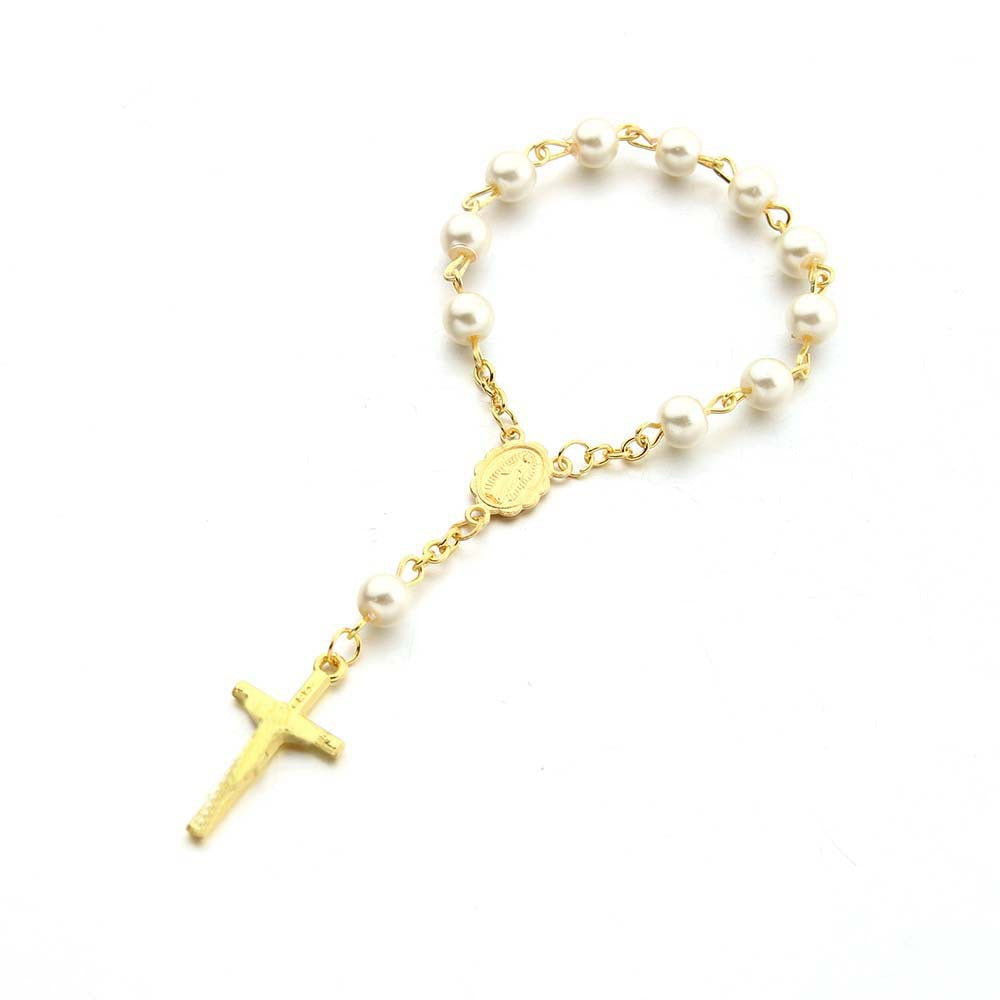 Pulsera Religiosa de Rosas con la Virgen del Carmen – Recuerdo de Bautizo o Primera Comunión