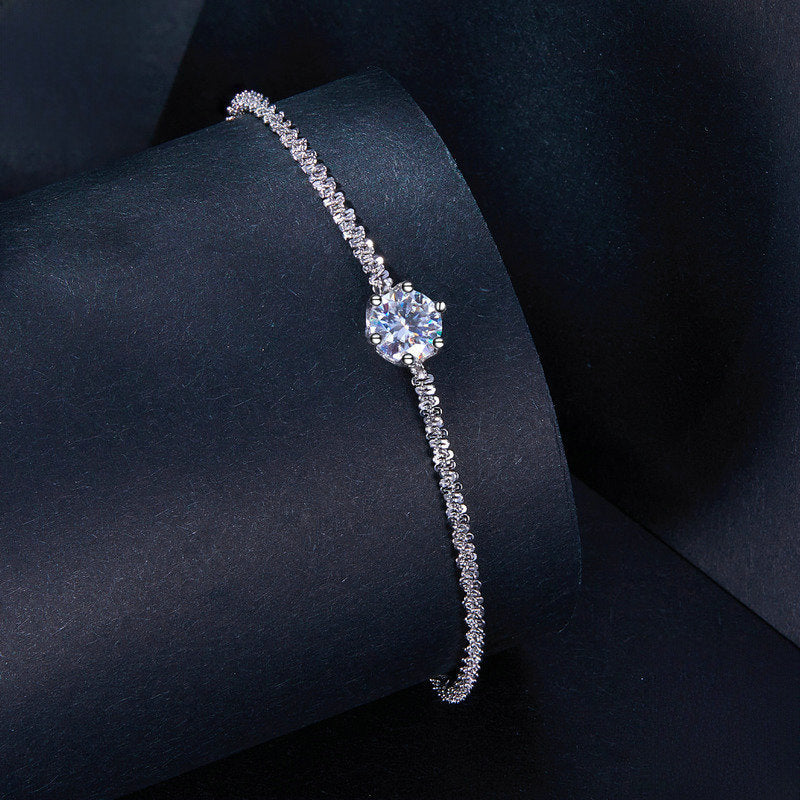 Pulsera de Plata 925 con Moissanita 1 Carat: Garra Seis Puntas, Joya Semi Lujo Brillante Regalo Cumpleaños