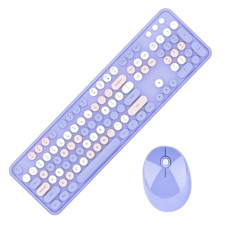 Combo de teclado y ratón inalámbricos 2.4G con diseño retro de máquina de escribir y teclas redondas