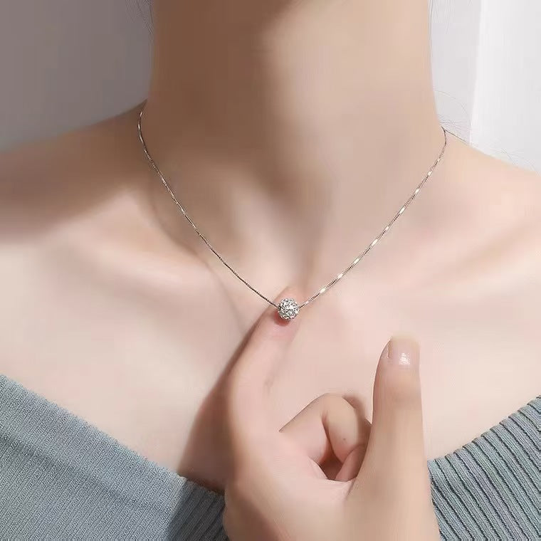 Collar para Clavícula en Plata 925 – Colgante de Esfera con Circonitas para Mujer