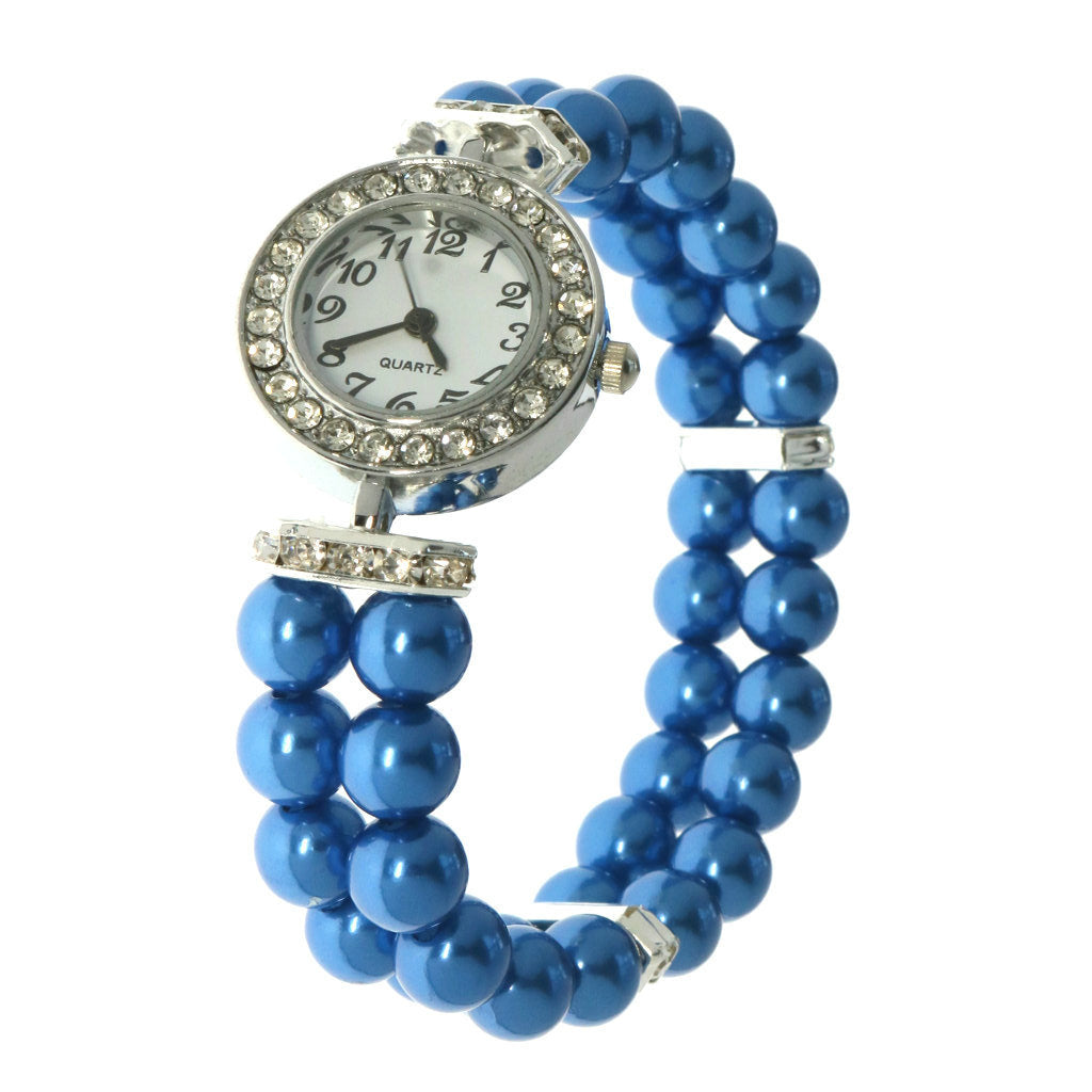 Elastic Pearl Heart Bracelet with Quartz Watch - Japanese Style for Women