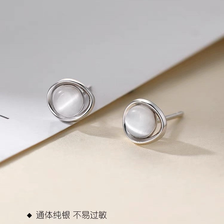 Pendientes de Plata 999 para Mujer – Con Piedra Ojo de Gato, Símbolo de Intuición y Equilibrio