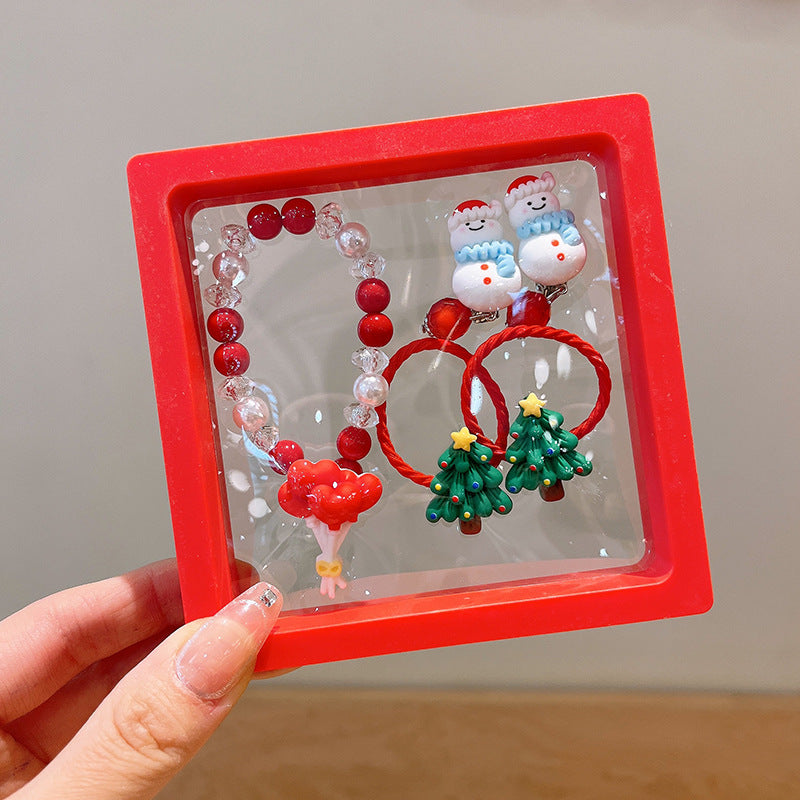 Conjunto Navideño para Niños | Pulseras, Pendientes y Coletas con Diseños de Reno y Santa Claus