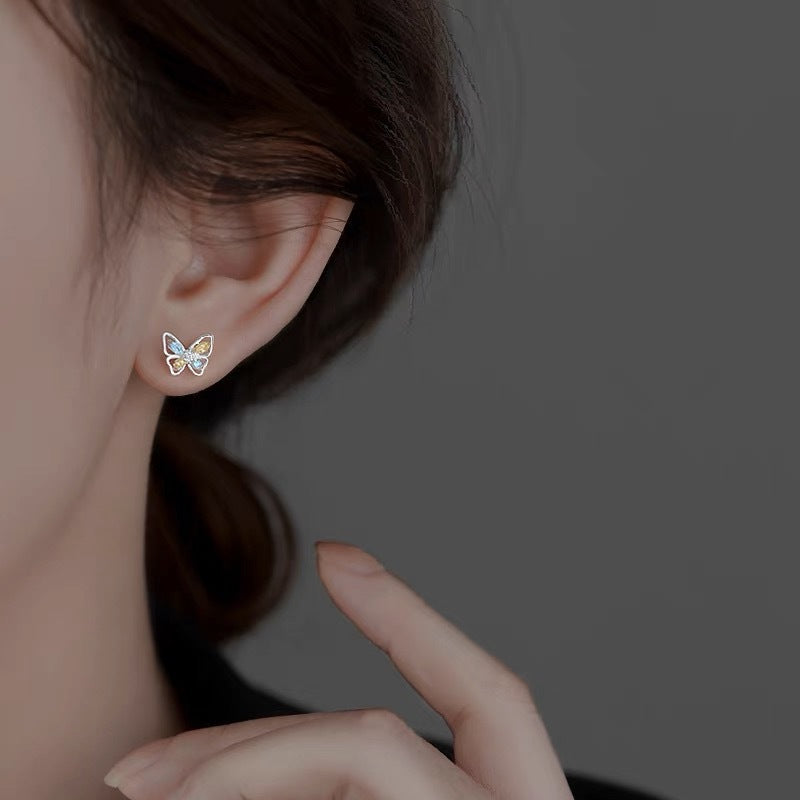Pendientes para Niñas en Plata Pura – Mariposa con Zirconias de colores