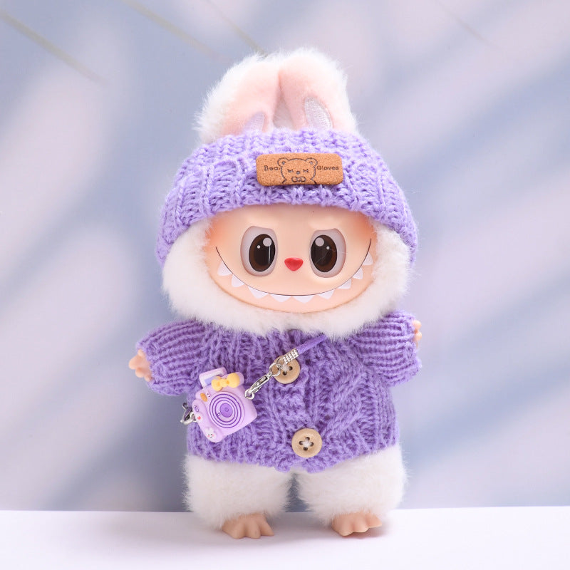 Conjunto tejido para muñeca Labubu 17 cm: suéter, gorro y bolso