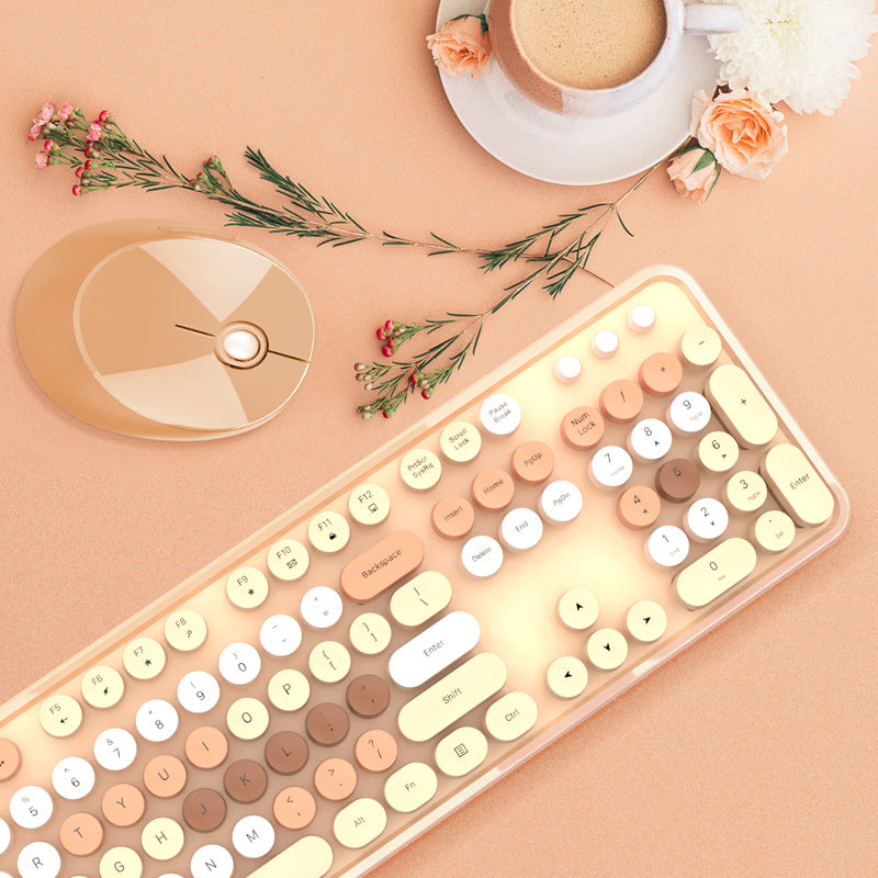 Juego de teclado y ratón inalámbrico 2.4g: diseño retro punk, ideal para mujeres en oficina