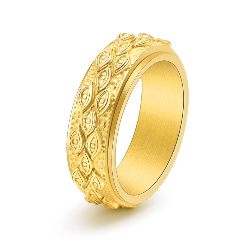 Anillo Antiestrés para Hombre de Acero Inoxidable – Giratorio con Ojos Contra la Envidia
