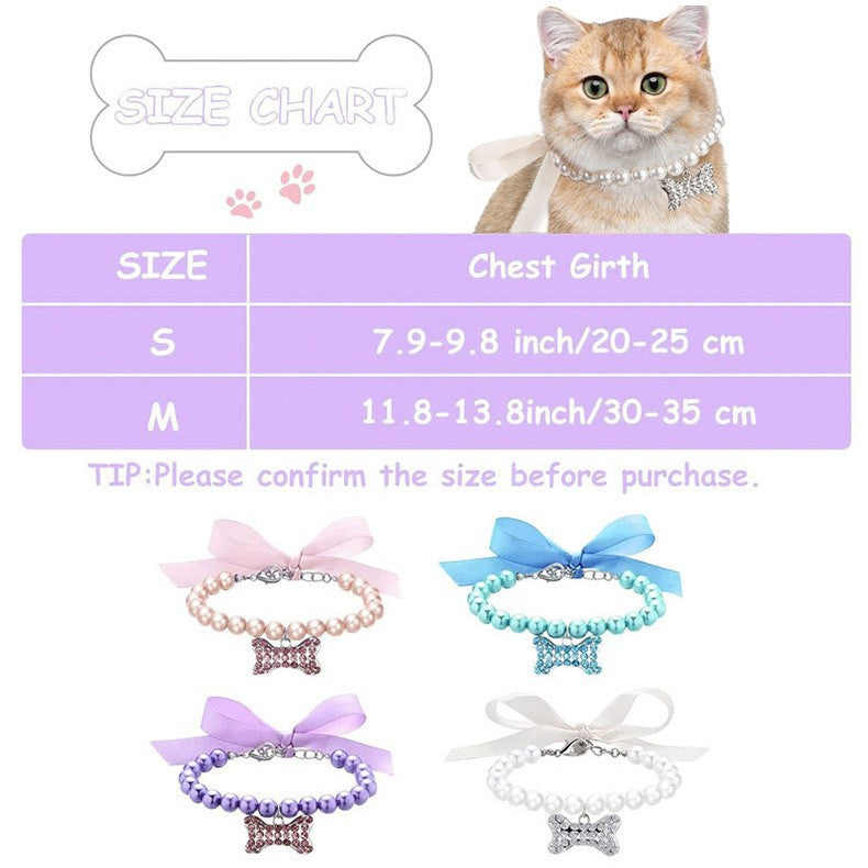Collar para Mascotas Pequeñas con Perlas y Charm Decorativo con Cristales