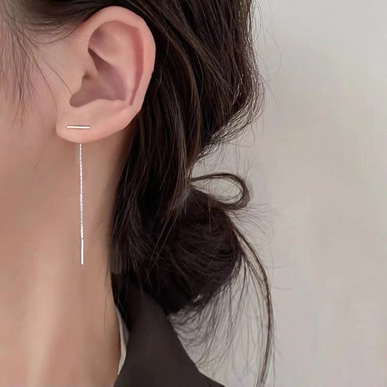 Aretes Largos de Cadena en Plata Pura 999 – Estilo Enhebrador Minimalista y Elegante