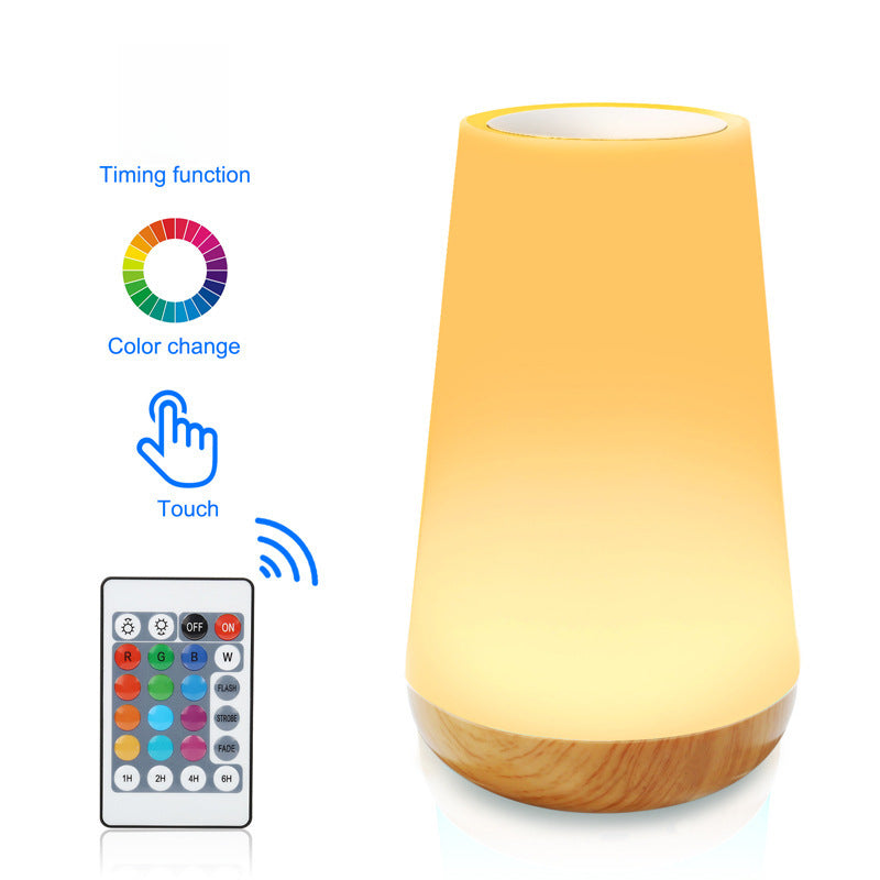 Lámpara LED de mesa con base de madera, luz táctil multicolor y control remoto