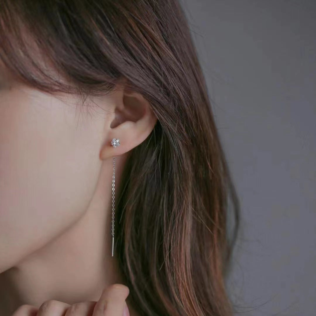 Pendientes Enhebrador de Plata 999 con Zirconia – Diseño Juvenil, Cadena Colgante