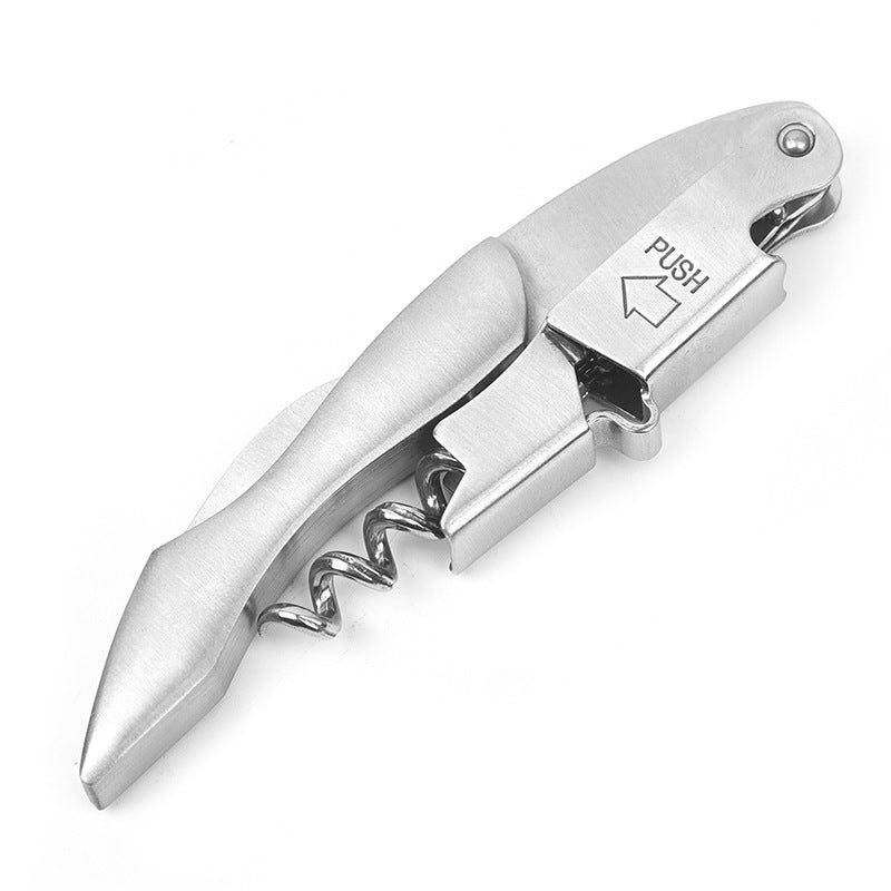 Sacacorchos y abrebotellas portátil de acero inoxidable con funda de piel