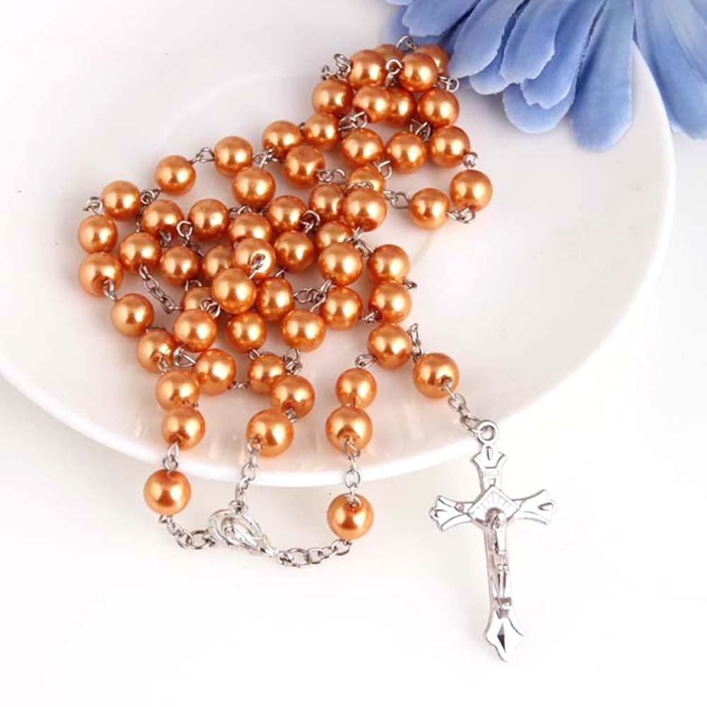 Rosario de la Virgen del Carmen con Perlas Acrílicas y Cruz Religiosa