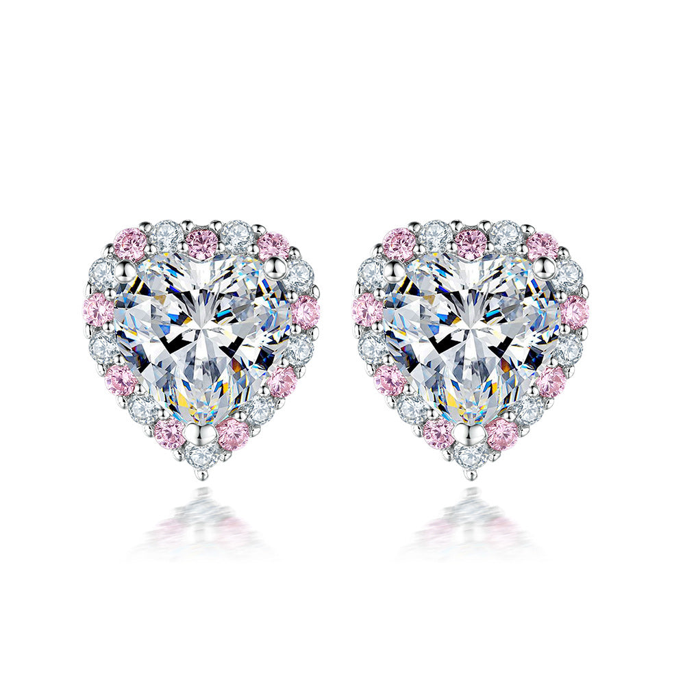Pendientes de Corazón en Plata S925 con Zirconia Rosa