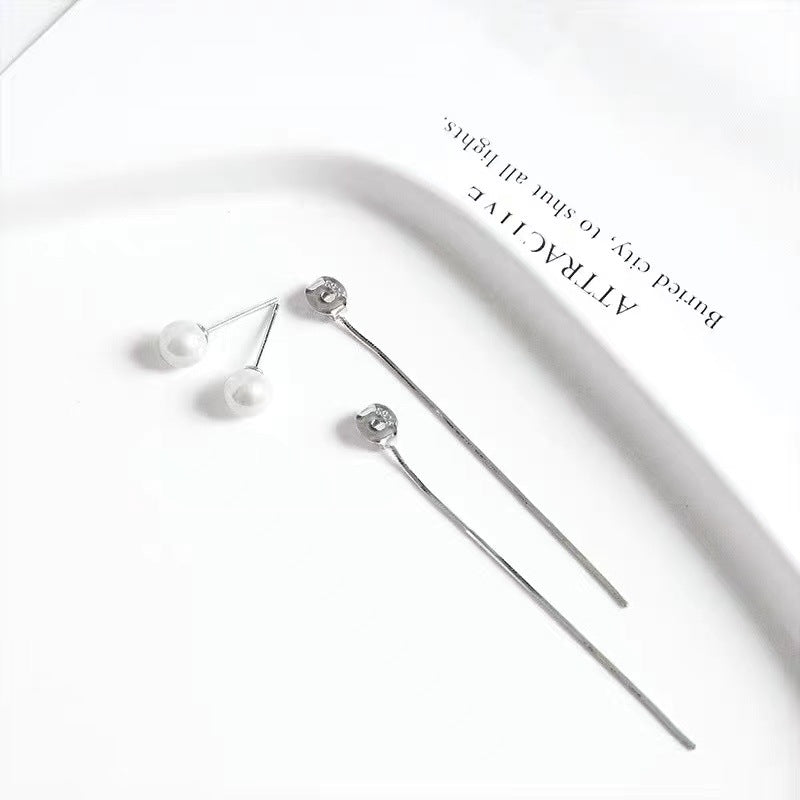 Aretes Largos de Cadena con Perlas en Plata 925 – Diseño con Textura de Serpiente