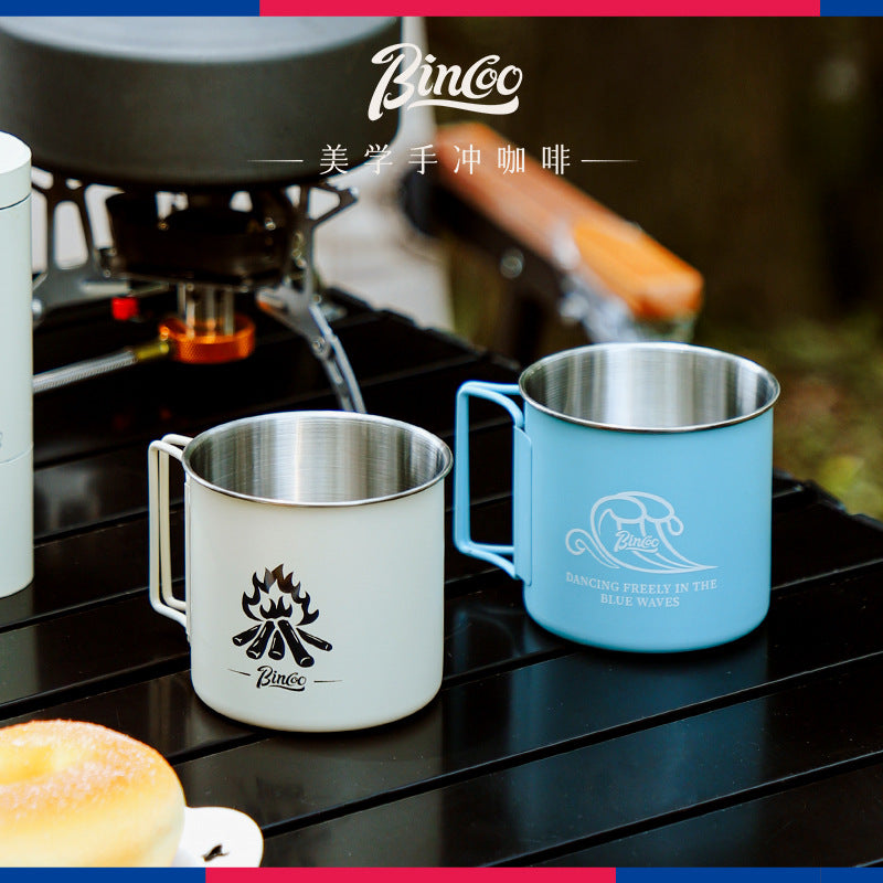 Taza de café de camping Bincoo: Taza portátil de acero inoxidable 304, ideal para parejas y uso en casa
