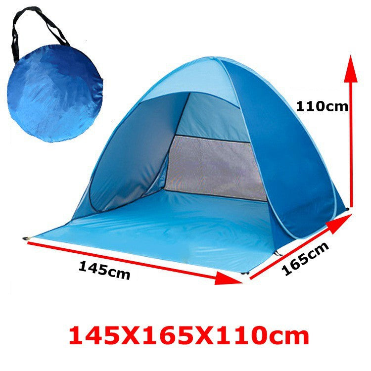 Carpa Plegable Impermeable y Resistente – Para Playa o Picnic con diseño azul, medidas 145x165x110 cm y bolso redondo para llevar.