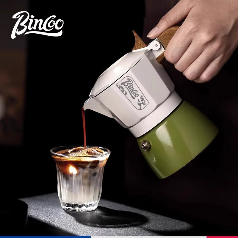 Juego de cafetera moka Bincoo: cafetera de doble válvula para espresso, compacta y fácil de usar