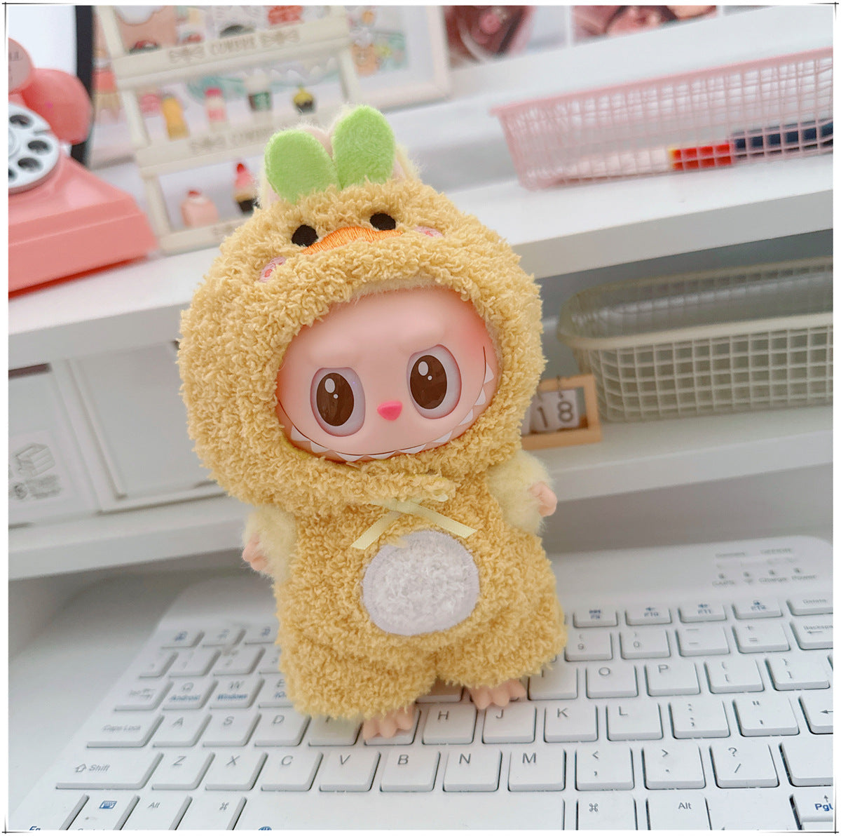 Conjunto de Ropa de Peluche Labubu de 17cm: Muñeco de Algodón de 10cm, Pijamas de 15cm de Ganso, Conejo y Oveja con Gorra