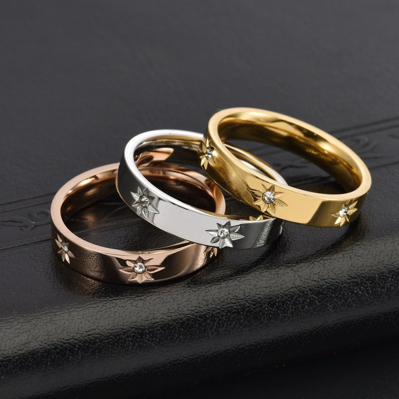 Anillo de Mujer en Acero Inoxidable con Estrellas de Ocho Puntas – Símbolo de Riqueza