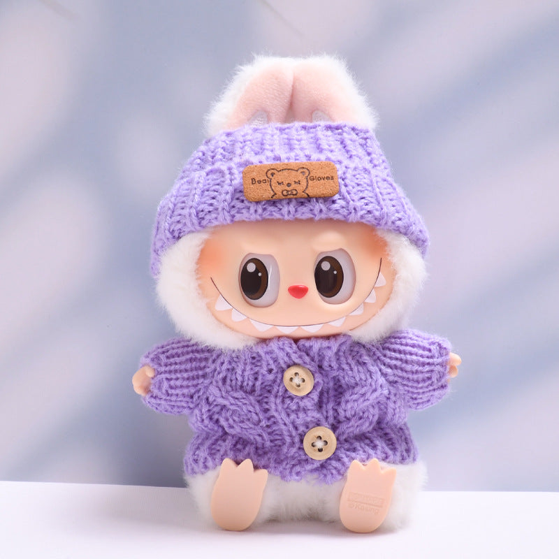 Conjunto tejido para muñeca Labubu 17 cm: suéter, gorro y bolso