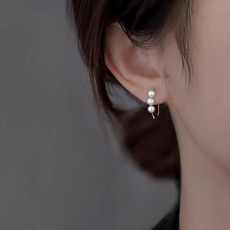 Aretes enhebrador de Plata Pura 999 con Tres Perlas – Cierre de Gancho