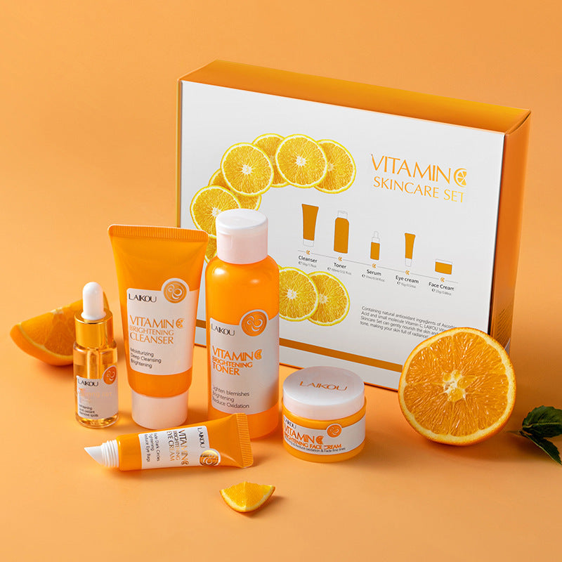 LaiKou Conjunto de Cuidado Facial LAIKOU Vitamina C: 5 Piezas de Gel Limpiador, Tónico, Suero, Crema para Ojos y Crema Hidratante