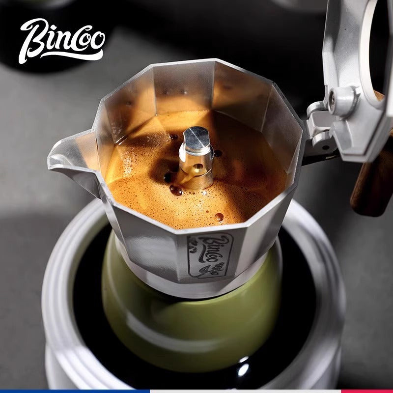 Juego de cafetera moka Bincoo: cafetera de doble válvula para espresso, compacta y fácil de usar
