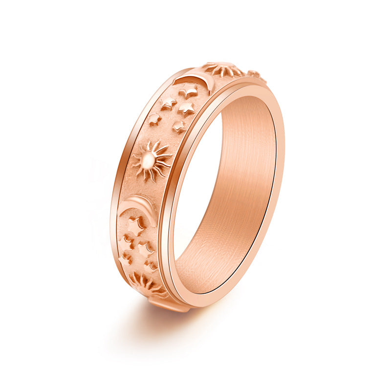 Anillo Antiestrés Grueso Unisex – Sol, Luna y Estrellas en Acero Inoxidable