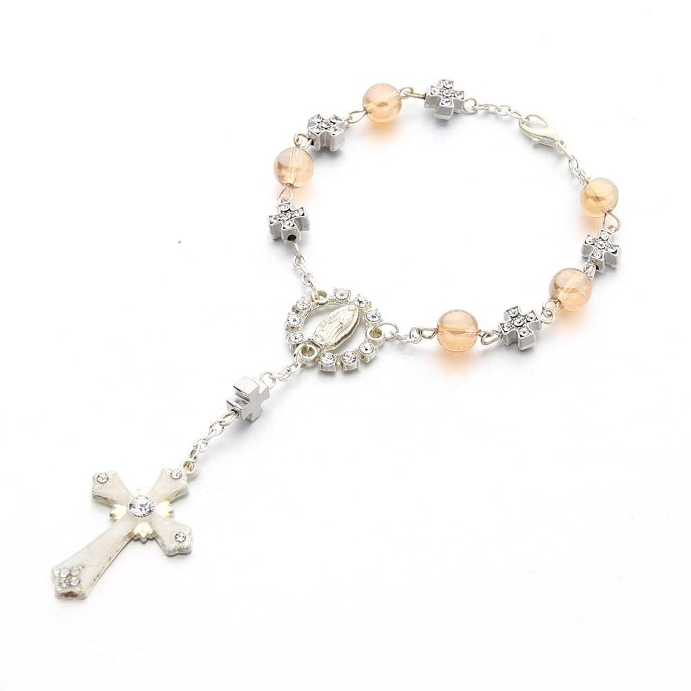Pulsera Religiosa Virgen del Carmen – Recuerdo de Bautizo con Cuentas Acrílicas Decoradas