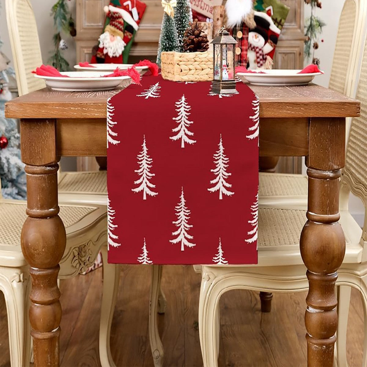 Camino de Mesa Navideño de Lino | Estampado en Varios Diseños y Tamaños