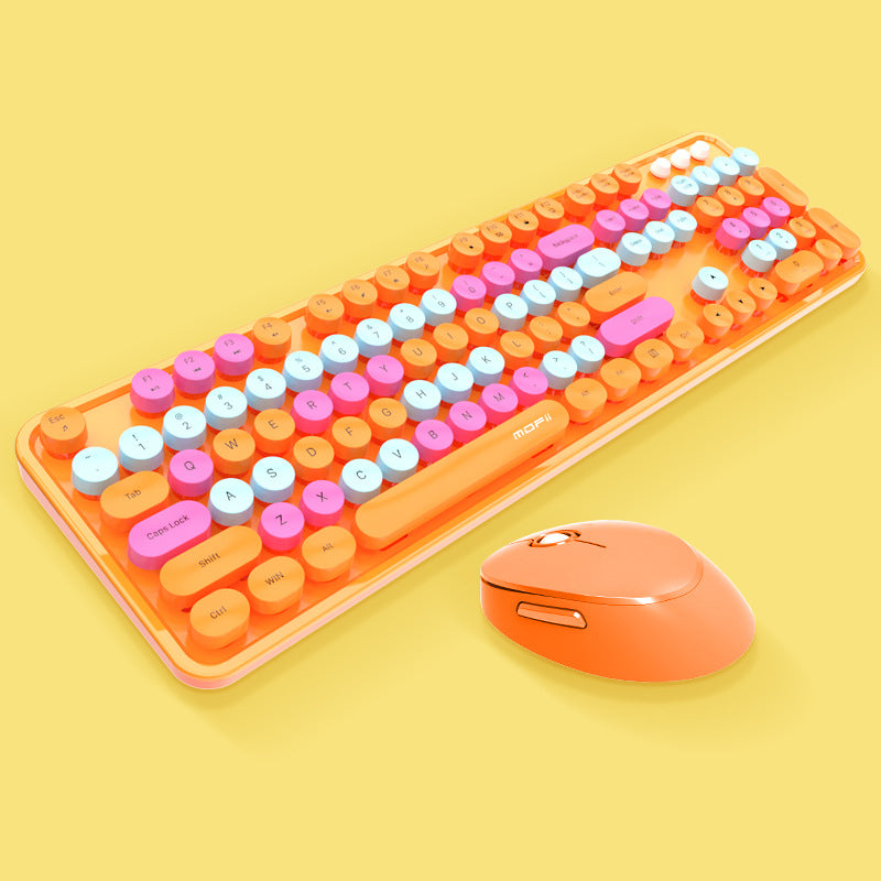 Juego de teclado y ratón inalámbrico 2.4g: diseño retro punk, ideal para mujeres en oficina